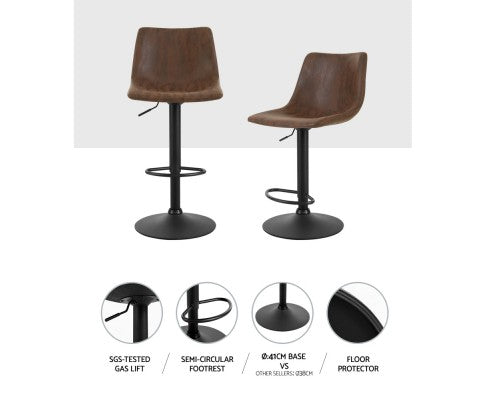 Artiss 2 x Kitchen Bar Stools Gas Lift Swivel Vintage Leather - Brown freeshipping - Awezingly