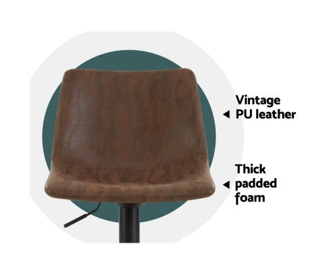 Artiss 2 x Kitchen Bar Stools Gas Lift Swivel Vintage Leather - Brown freeshipping - Awezingly