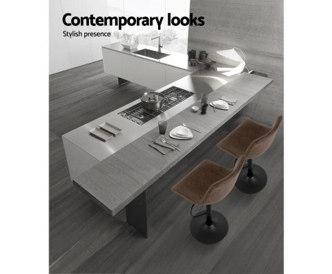 Artiss 2 x Kitchen Bar Stools Gas Lift Swivel Vintage Leather - Brown freeshipping - Awezingly