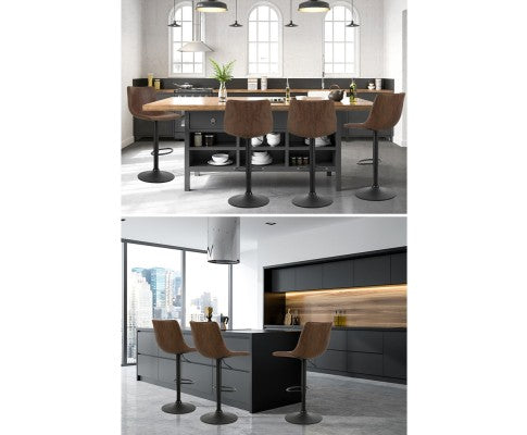 Artiss 2 x Kitchen Bar Stools Gas Lift Swivel Vintage Leather - Brown freeshipping - Awezingly