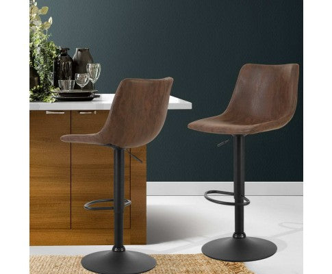 Artiss 2 x Kitchen Bar Stools Gas Lift Swivel Vintage Leather - Brown freeshipping - Awezingly