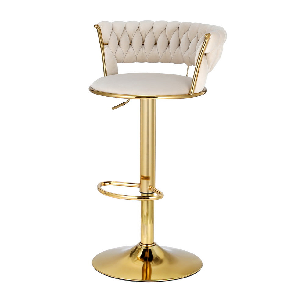 Artiss Bar Stools Gas Lift Velvet Woven Backrest Ivory Artiss