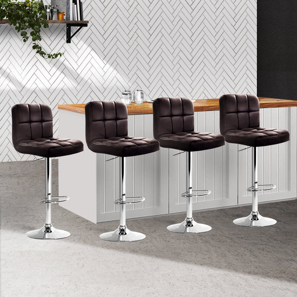 Artiss Set of 4 Bar Stools Gas lift Swivel - Steel and Chocolate freeshipping - Awezingly