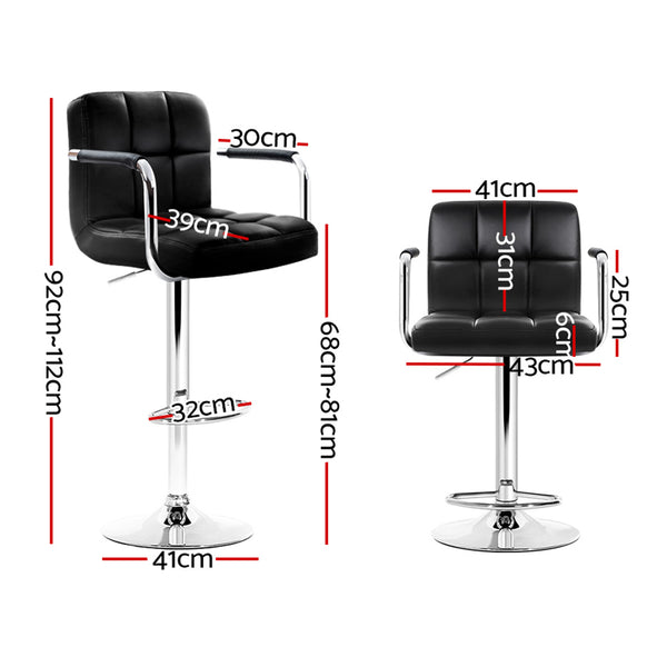 Artiss Set of 4 Bar Stools Gas lift Swivel Armrests - Steel and Black freeshipping - Awezingly