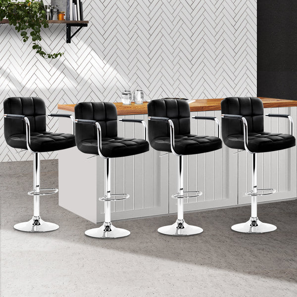 Artiss Set of 4 Bar Stools Gas lift Swivel Armrests - Steel and Black freeshipping - Awezingly