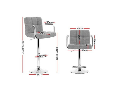 Artiss 2x Bar Stools Kitchen Bar Stool Chairs Gas Lift Swivel Fabric Chrome Grey freeshipping - Awezingly