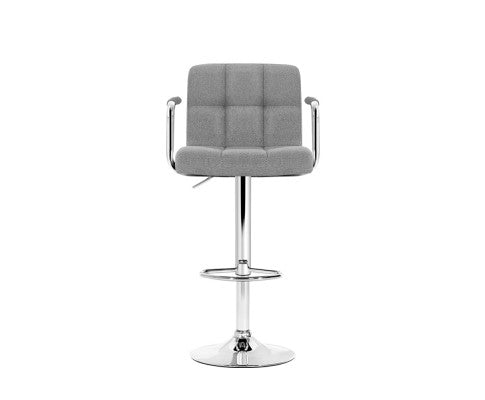 Artiss 2x Bar Stools Kitchen Bar Stool Chairs Gas Lift Swivel Fabric Chrome Grey freeshipping - Awezingly
