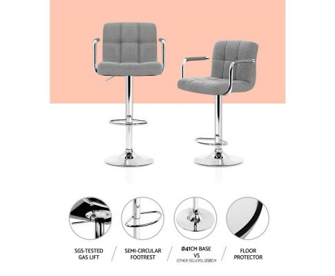 Artiss 2x Bar Stools Kitchen Bar Stool Chairs Gas Lift Swivel Fabric Chrome Grey freeshipping - Awezingly