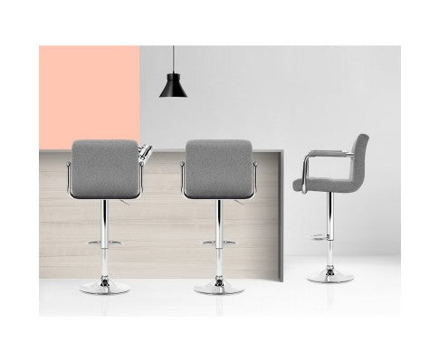 Artiss 2x Bar Stools Kitchen Bar Stool Chairs Gas Lift Swivel Fabric Chrome Grey freeshipping - Awezingly