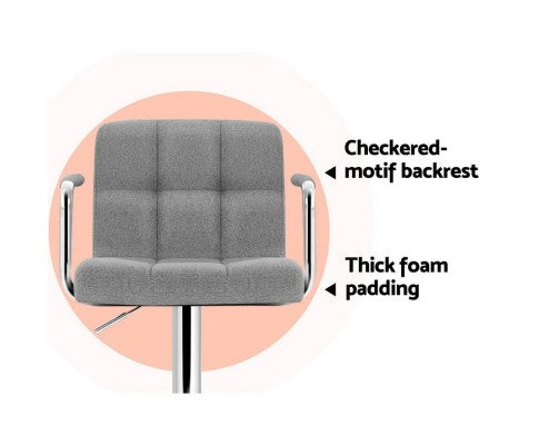 Artiss 2x Bar Stools Kitchen Bar Stool Chairs Gas Lift Swivel Fabric Chrome Grey freeshipping - Awezingly