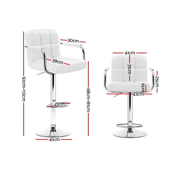 Artiss 2 x Bar Stools Gas lift - Chrome White freeshipping - Awezingly