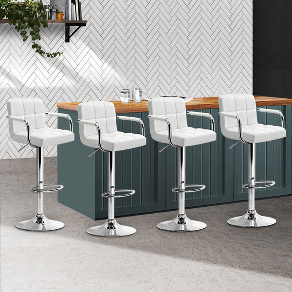 Artiss Set of 4 Bar Stools Gas lift Swivel - Steel and White freeshipping - Awezingly