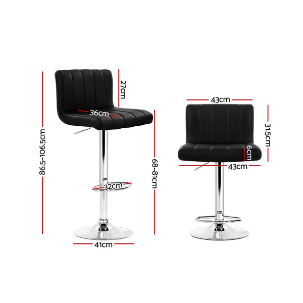 Artiss 2x Leather Bar Stools Lana Gas Lift - Black freeshipping - Awezingly