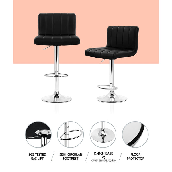 Artiss 2x Leather Bar Stools Lana Gas Lift - Black freeshipping - Awezingly