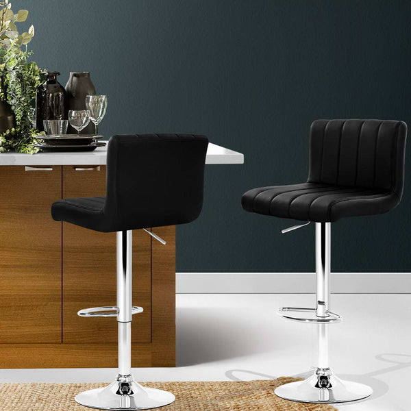 Artiss 2x Leather Bar Stools Lana Gas Lift - Black freeshipping - Awezingly