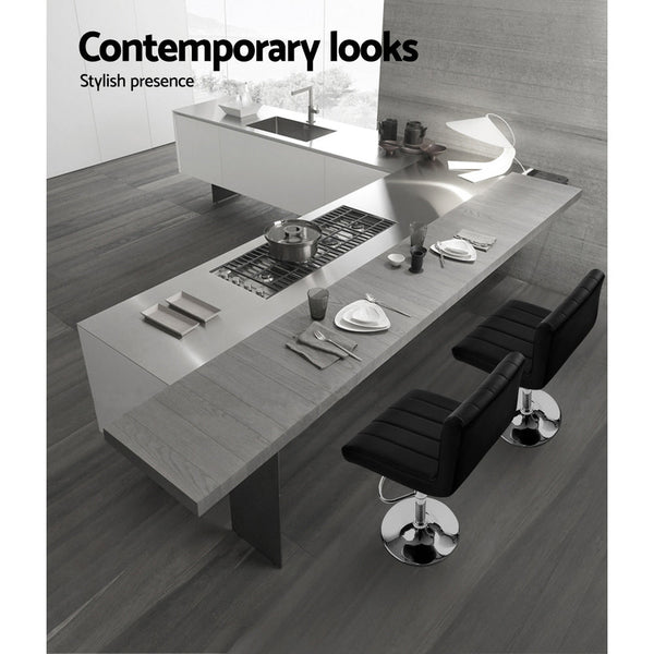 Artiss Set of 4 Line Style PU Leather Bar Stools - Black Artiss