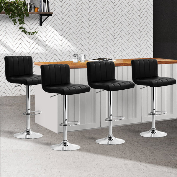 Artiss Set of 4 Line Style PU Leather Bar Stools - Black Artiss