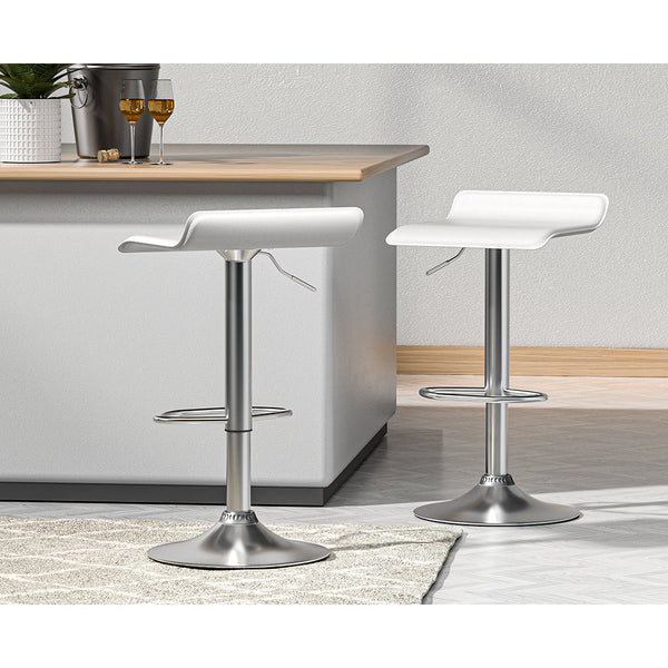 Artiss Bar Stools Kitchen Stool Chairs Dining Gas Lift PU Leather White x2 Artiss