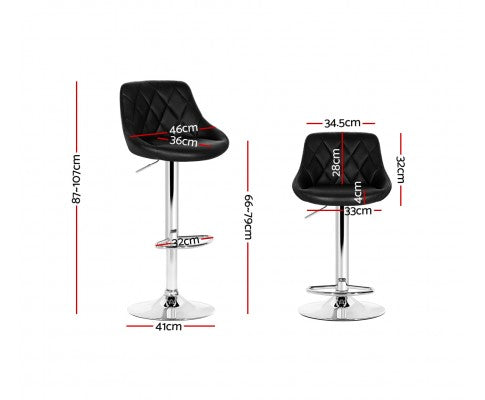 Artiss 2x Bar Stools Kitchen Gas Lift Swivel Chairs Leather Chrome Black freeshipping - Awezingly