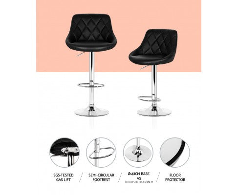Artiss 2x Bar Stools Kitchen Gas Lift Swivel Chairs Leather Chrome Black freeshipping - Awezingly
