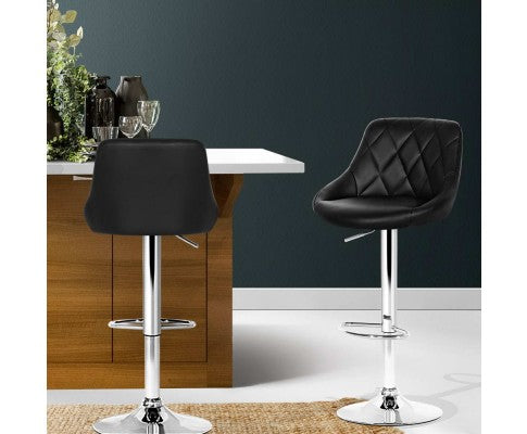 Artiss 2x Bar Stools Kitchen Gas Lift Swivel Chairs Leather Chrome Black freeshipping - Awezingly