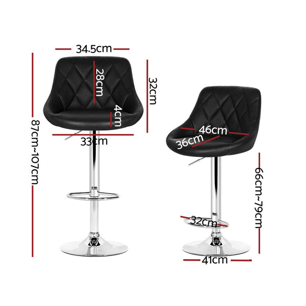 Artiss Set of 4 Bar Stools PU Leather Diamond Style - Black freeshipping - Awezingly