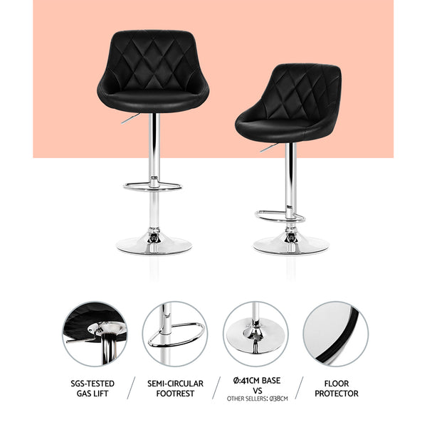 Artiss Set of 4 Bar Stools PU Leather Diamond Style - Black freeshipping - Awezingly