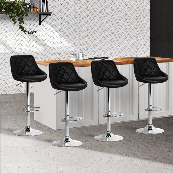 Artiss Set of 4 Bar Stools PU Leather Diamond Style - Black freeshipping - Awezingly