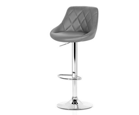 Artiss 2x Bar Stools Kitchen Gas Lift Swivel Chairs Leather Chrome Grey freeshipping - Awezingly