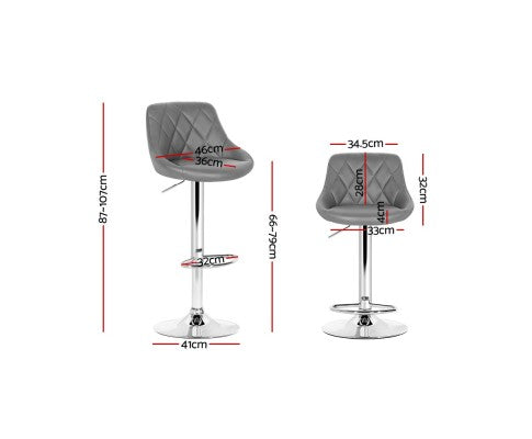 Artiss 2x Bar Stools Kitchen Gas Lift Swivel Chairs Leather Chrome Grey freeshipping - Awezingly