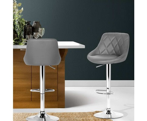 Artiss 2x Bar Stools Kitchen Gas Lift Swivel Chairs Leather Chrome Grey freeshipping - Awezingly