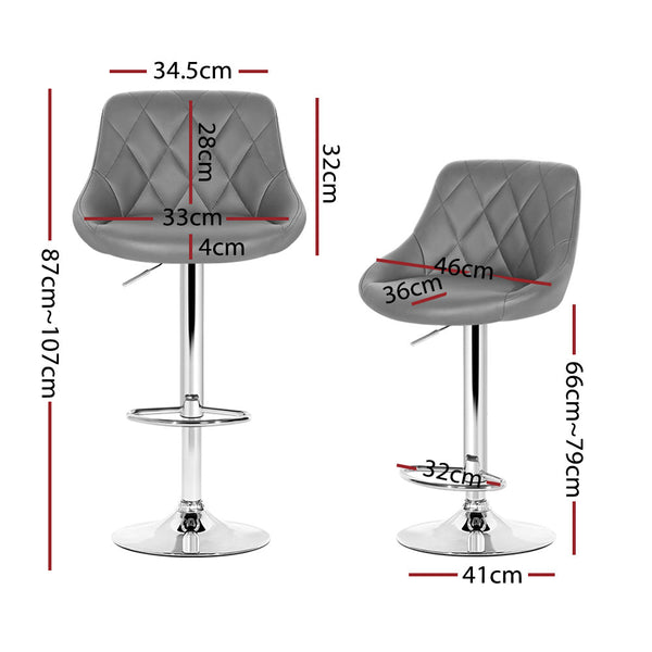 Artiss Set of 4 Bar Stools PU Leather Diamond Style - Grey freeshipping - Awezingly