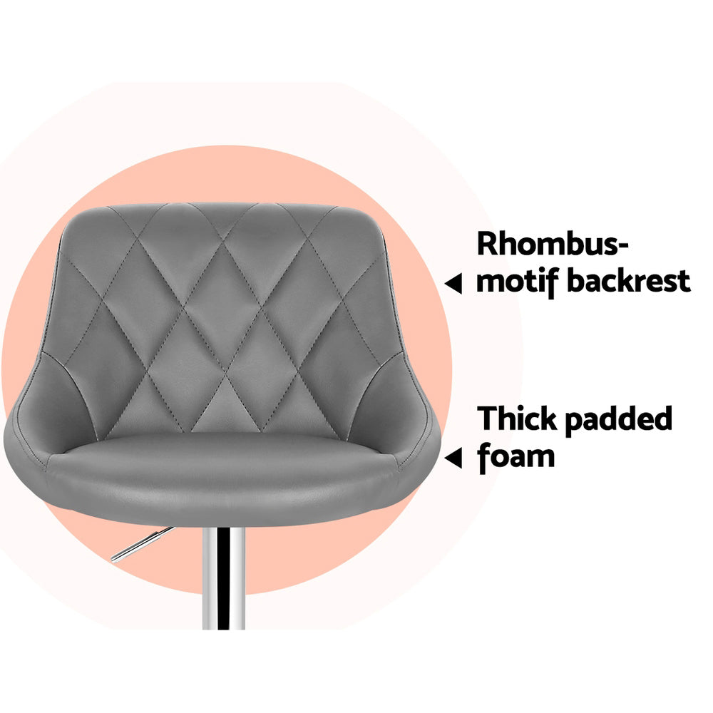 Artiss Set of 4 Bar Stools PU Leather Diamond Style - Grey freeshipping - Awezingly