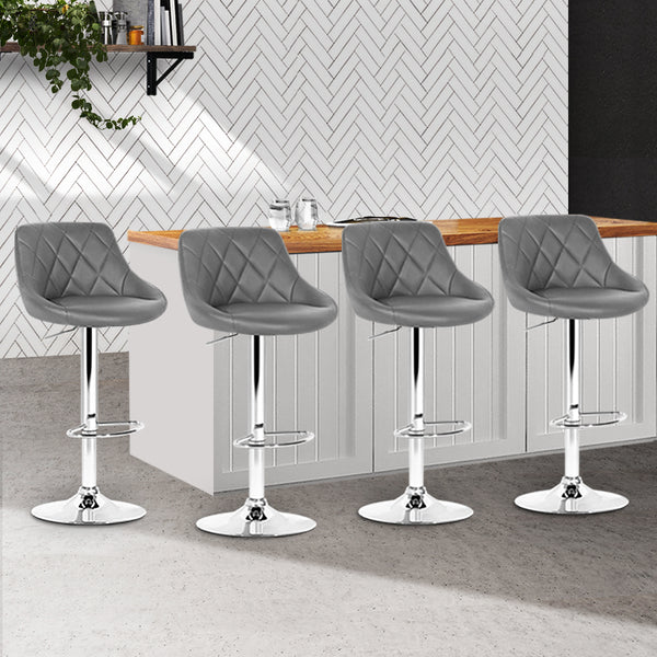 Artiss Set of 4 Bar Stools PU Leather Diamond Style - Grey freeshipping - Awezingly
