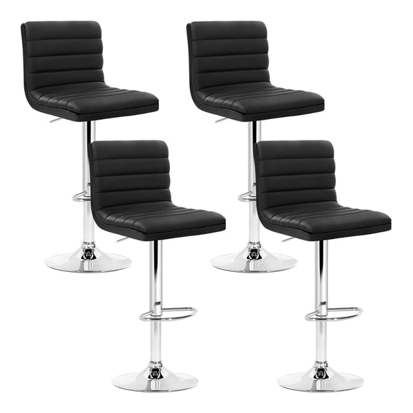Artiss Set of 4 PU Leather Lined Pattern Bar Stools- Black and Chrome freeshipping - Awezingly