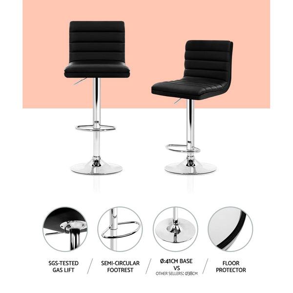 Artiss Set of 4 PU Leather Lined Pattern Bar Stools- Black and Chrome freeshipping - Awezingly