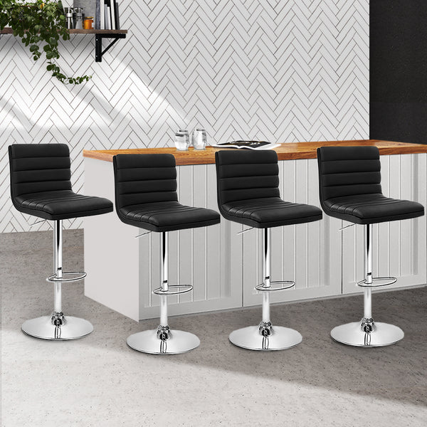 Artiss Set of 4 PU Leather Lined Pattern Bar Stools- Black and Chrome freeshipping - Awezingly