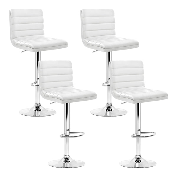 Artiss Set of 4 PU Leather Lined Pattern Bar Stools- White and Chrome freeshipping - Awezingly