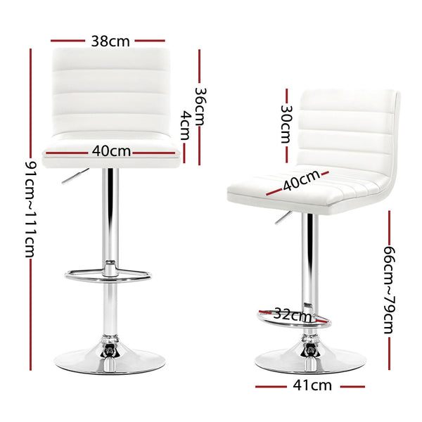 Artiss Set of 4 PU Leather Lined Pattern Bar Stools- White and Chrome freeshipping - Awezingly