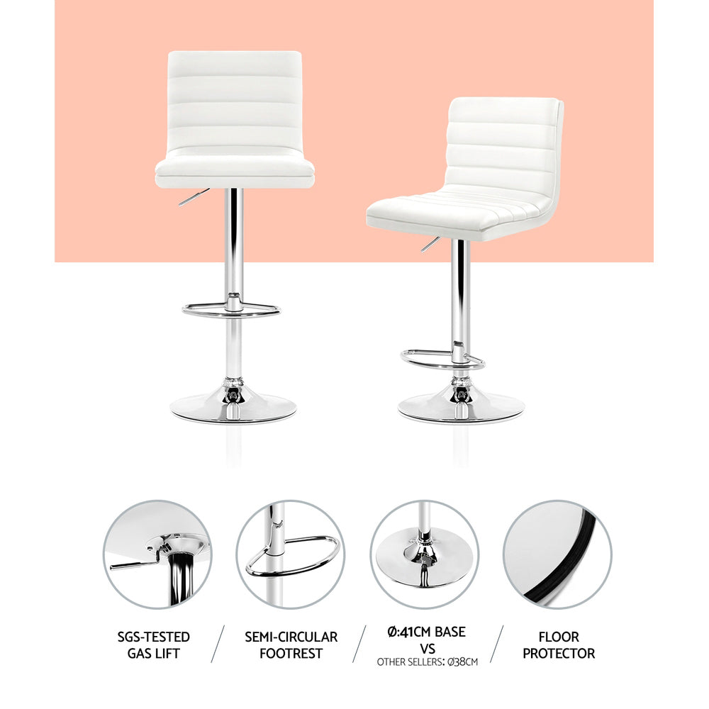 Artiss Set of 4 PU Leather Lined Pattern Bar Stools- White and Chrome freeshipping - Awezingly
