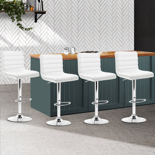 Artiss Set of 4 PU Leather Lined Pattern Bar Stools- White and Chrome freeshipping - Awezingly