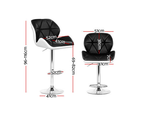Artiss 2x Kitchen Bar Stools Leather Gas Lift White Black freeshipping - Awezingly