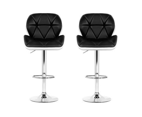 Artiss 2x Kitchen Bar Stools Leather Gas Lift White Black freeshipping - Awezingly