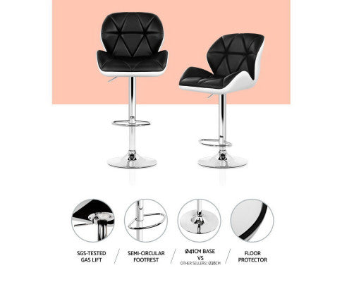 Artiss 2x Kitchen Bar Stools Leather Gas Lift White Black freeshipping - Awezingly