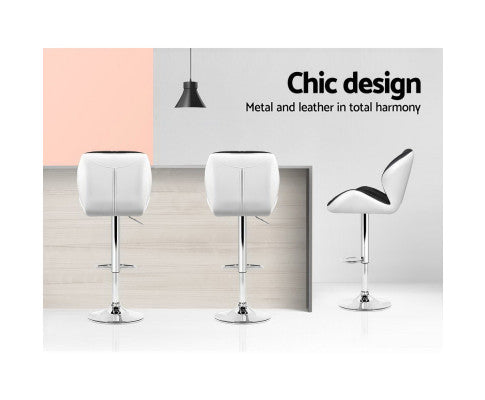 Artiss 2x Kitchen Bar Stools Leather Gas Lift White Black freeshipping - Awezingly