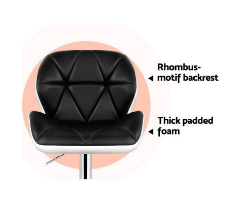 Artiss 2x Kitchen Bar Stools Leather Gas Lift White Black freeshipping - Awezingly