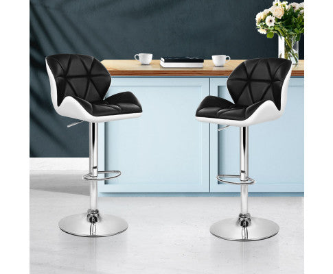 Artiss 2x Kitchen Bar Stools Leather Gas Lift White Black freeshipping - Awezingly