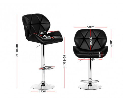 Artiss 2x Bar Stools Gas Lift Kitchen Swivel Chairs Leather Chrome Black freeshipping - Awezingly