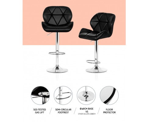 Artiss 2x Bar Stools Gas Lift Kitchen Swivel Chairs Leather Chrome Black freeshipping - Awezingly