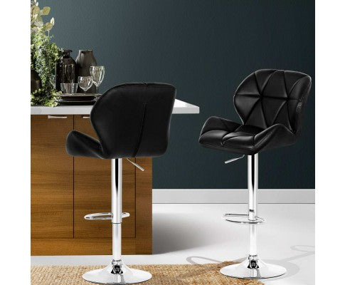 Artiss 2x Bar Stools Gas Lift Kitchen Swivel Chairs Leather Chrome Black freeshipping - Awezingly